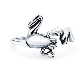 Frog Band Oxidized Solid 925 Sterling Silver Thumb Ring (13mm)